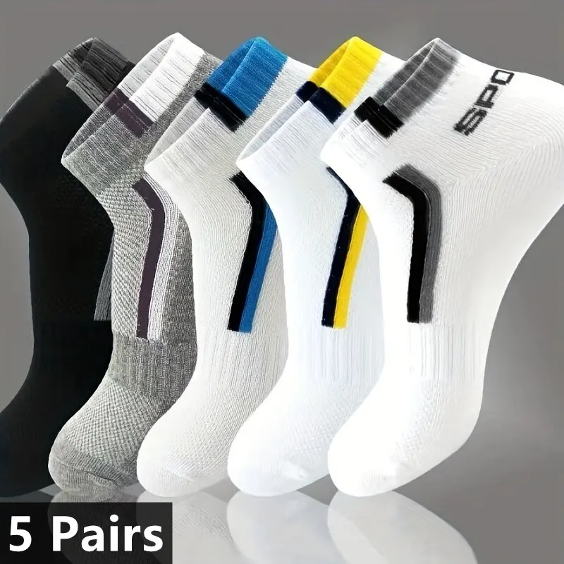 5pairs Men's Sports Socks Striped Cotton Sweat Absorption Breathable Ankle Socks sports socks cotton socks cotton ankle socks ankle socks casual socks short socks athletic socks gym socks cotton blend socks breathable socks