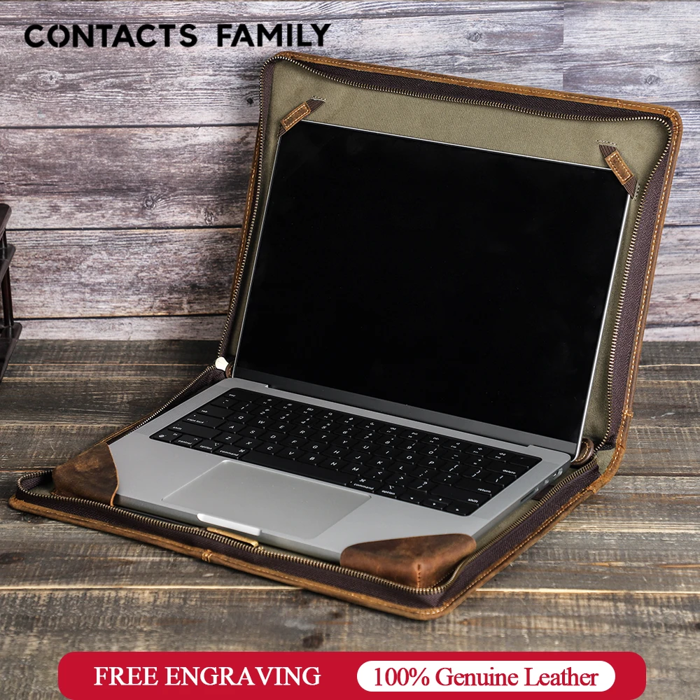 Família de Contato-capa de Couro Genuíno para Macbook Bolsa de Manga para Laptop Pasta para Macbook Pro Air 13 m1 14 Pro 16 2023