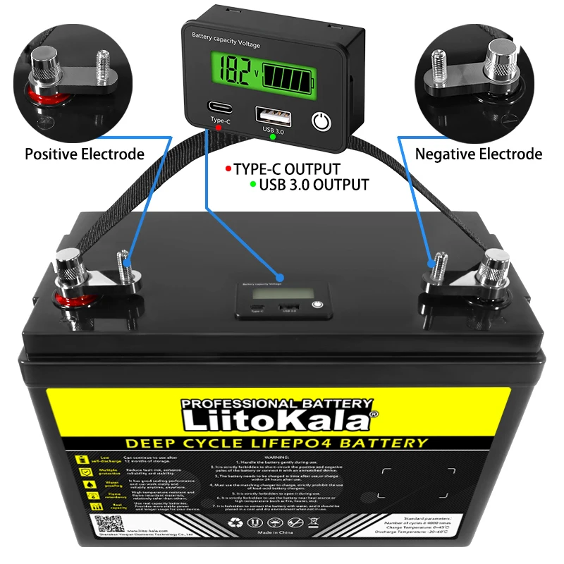 LiitoKala 12.8V 80AH LiFePO4 Battery 12v 4s Lithium Iron Phosphate Inverter Car lighter Batteries USB3.0 Output 14.6V Charger