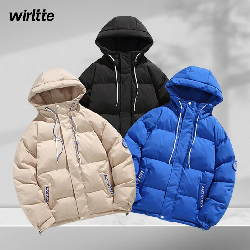 

Winter Jacket Men Parkas Thicken Warm Coat Mens Hooded Jackets Solid Color Parka Casual Letter Printed Fashion Male Clothing