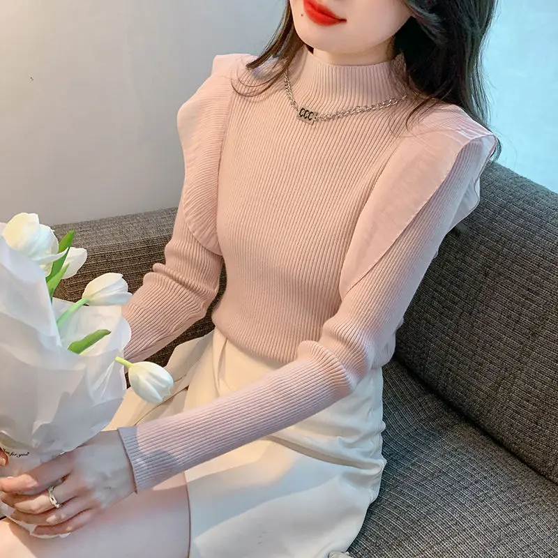 Chinese Style Orange Ruffled Oriental Button Knit Sweaters Spring TN050 main image 0
