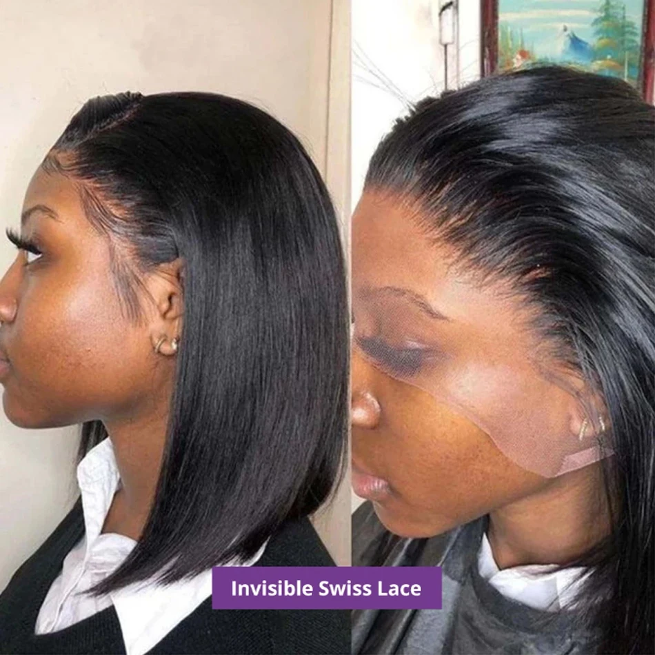 Straight Pixie Cut Wigs Short Bob Human Hair Wigs 13*1 Transparent Isee Lace Front For Women 8 Inch 180 Density Perruque
