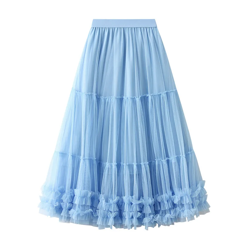 

OHRYIYIE Purple Beige Lace Patchwork Tulle Cake Skirt Women 2023 Fashion Long Maxi Skirt Lady Elegant Beach Party Skirt Female