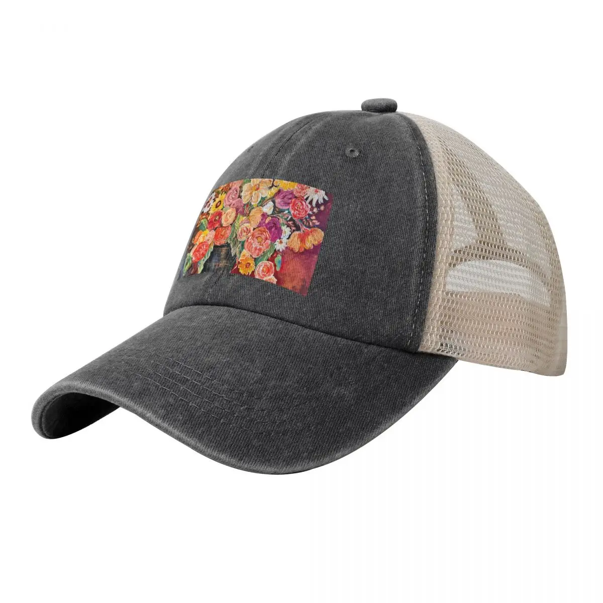 

Velverty Flowers Cowboy Mesh Baseball Cap black |-F-| Designer Man Women's
