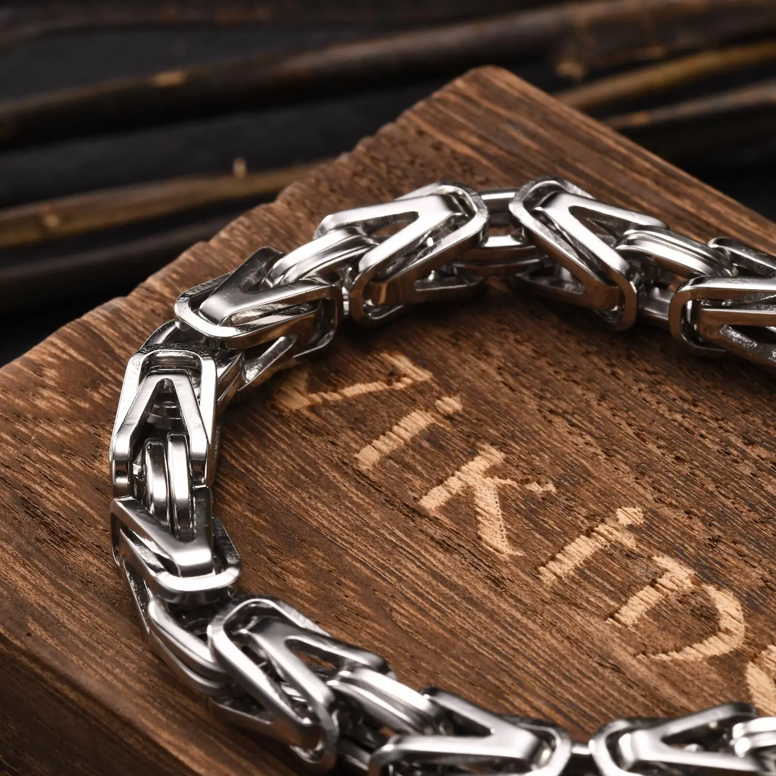 Chunky Byzantine Chain Bracelet - V-Shape Stainless Steel Wristband, Vintage Men's Jewelry Gift