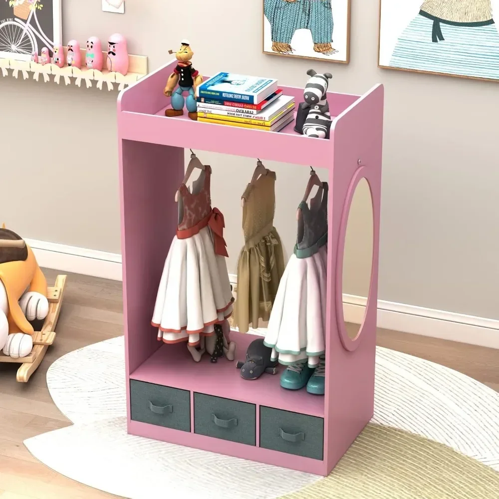 Children's Wardrobe, Changing Room with Mirror and Storage Box, Wardrobe with Mirror, Children's Clothing Organizer