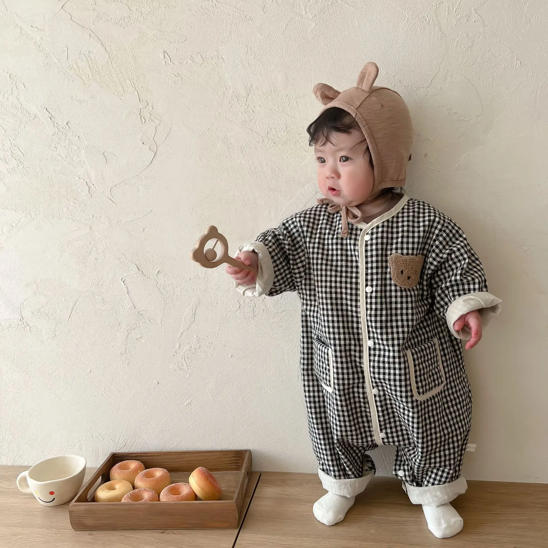 best Baby Bodysuits 2022 Spring New Baby Loose Romper Infant Cute Bear Jumpsuit For Boys Toddler Girl Casual Plaid Romper Fashion Newborn Clothes baby bodysuit dress