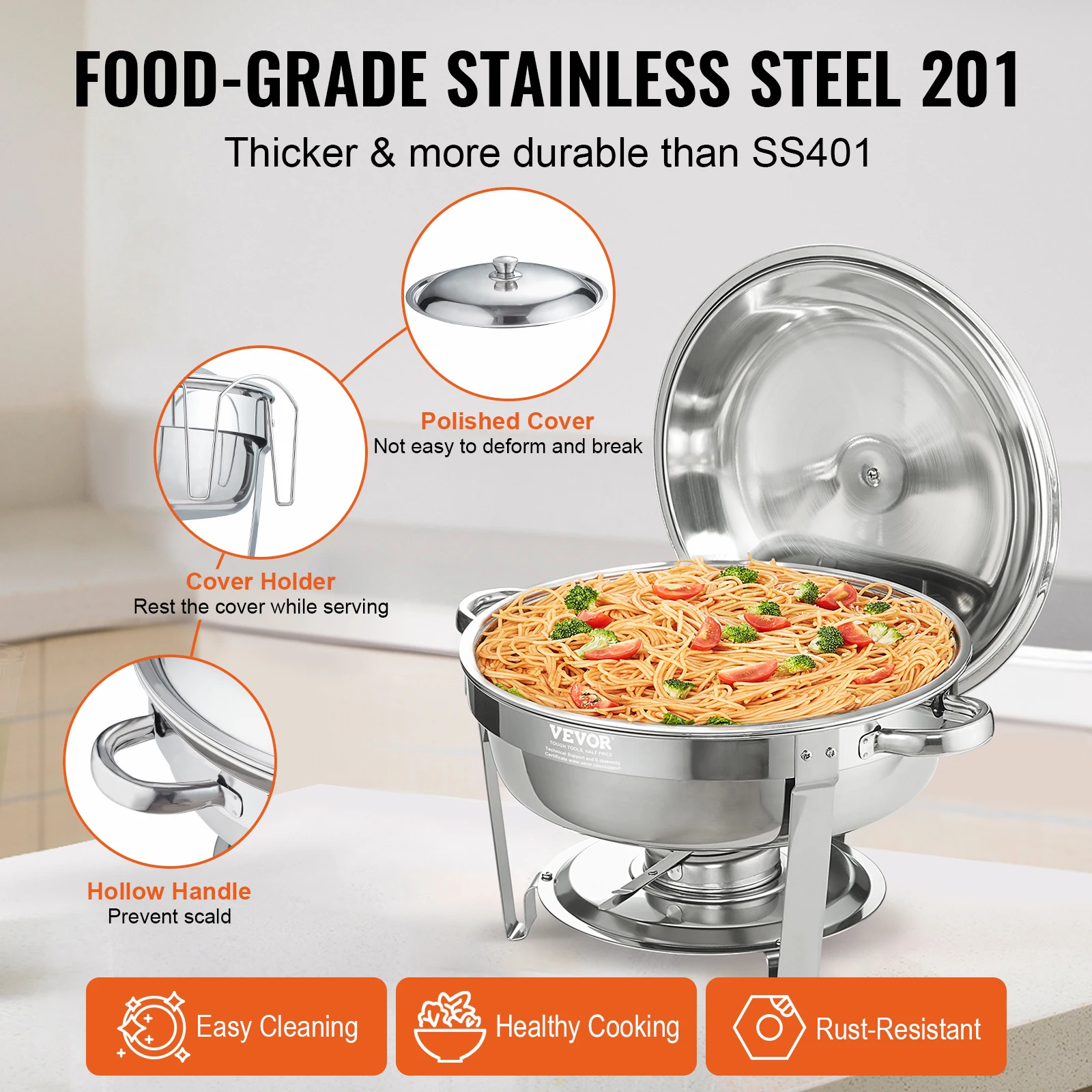 6 Qt 4 Pack Round Chafing Dish Buffet Set Stainless Steel Catering Warmer Server with Lid Water Pan chafing dish