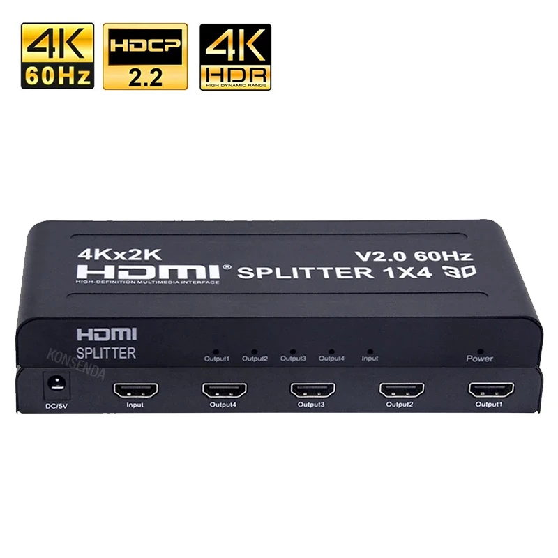 4K 60Hz Hdmi Splitter 1X4 Hdmi 2.0 Splitter 1X2 1X4 Audio Video Distributor Box Support Hdcp2.2 4K Hdr For Hdtv Dvd Ps3 Xbox
