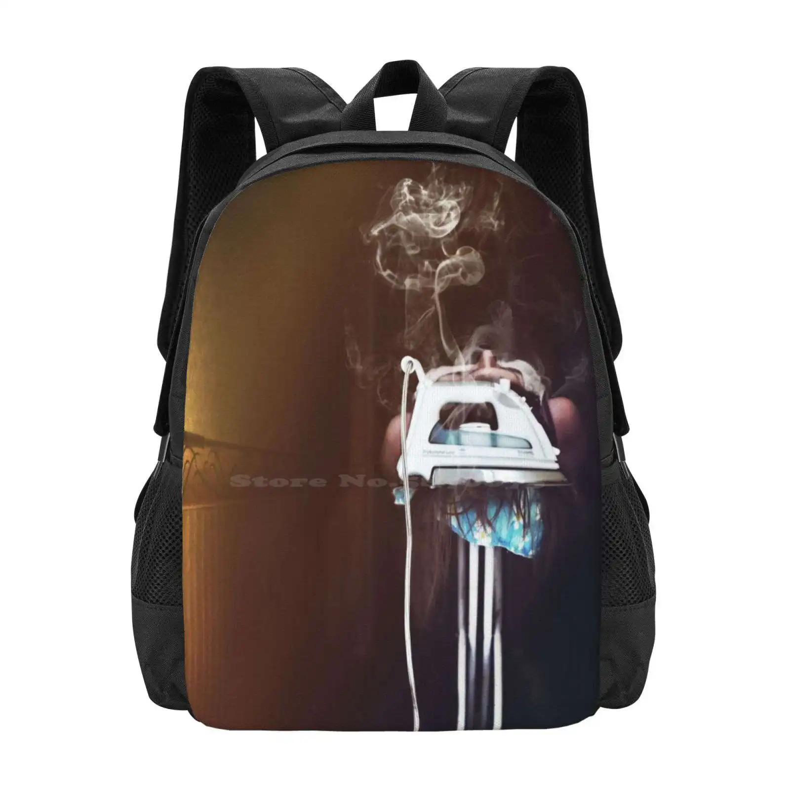 Burn 3D Print Design Zaino Borsa Per Studenti Iron Burn Destroy Smoke Steam Board Girl Distress Autolesive Violence