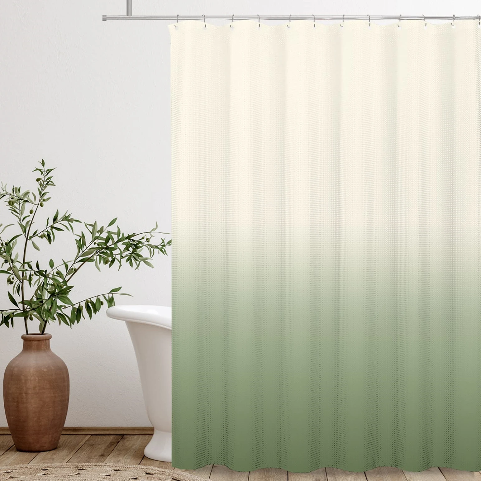 Ombre Beige Sage Shower Curtain Lime Green Texture Fabric Gradient Bathroom Decor Waterproof Bathroom Curtains Set with Hooks