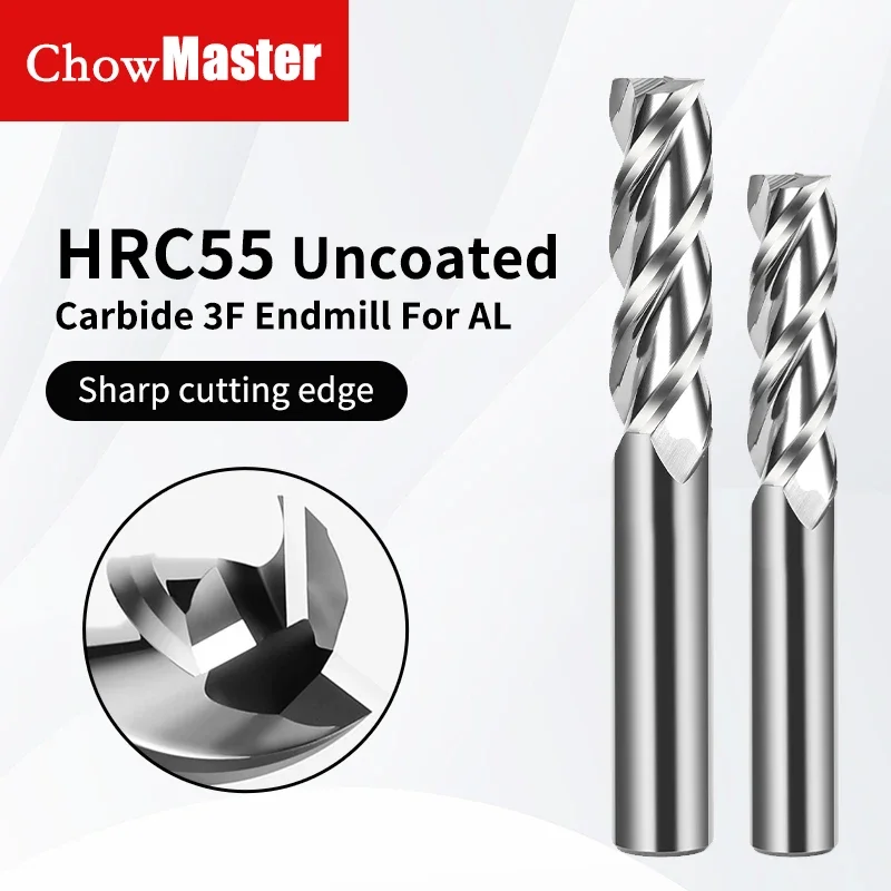 

Chowmaster HRC55 3F Uncoated 3-blade aluminum milling cutter carbide Milling Cutter Tungsten End Mill CNC Tool