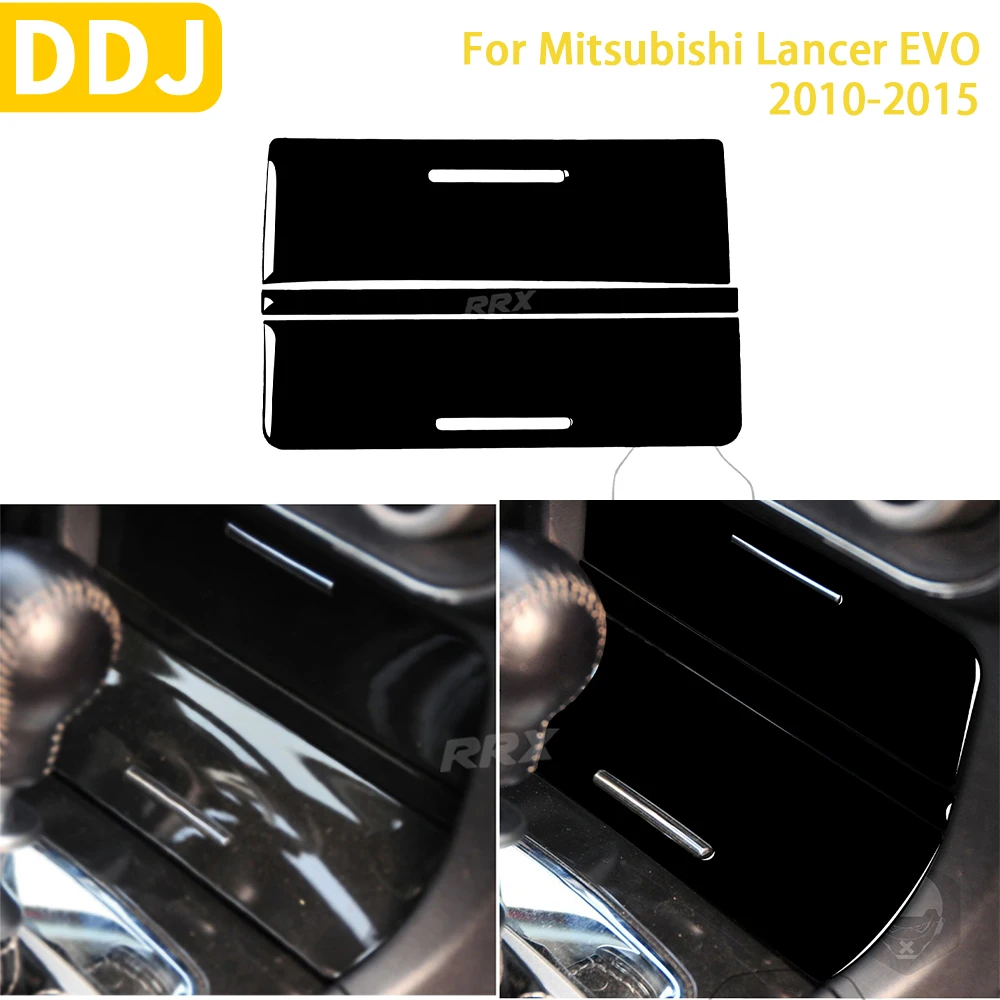 

For Mitsubishi Lancer EVO GTS 2010-2015 Car Accessories Plastic Piano Black Interior Central Storage Box Panel Trim Sticker