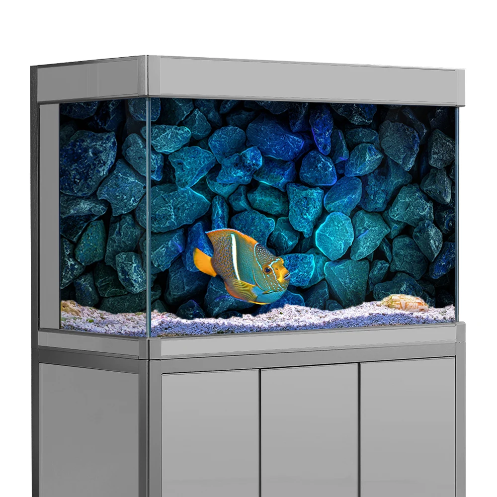 

Aquarium Background Sticker, Blue Rock Stone Wall HD Printing Wallpaper Fish Tank Backdrop Decorations PVC