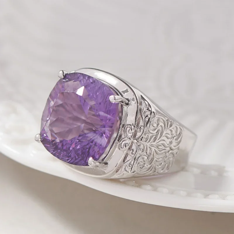 S925 sterling silver charms rings for Women Men New Fashion Relief eternal rattan inlaid natural amethyst jewelry free shipping