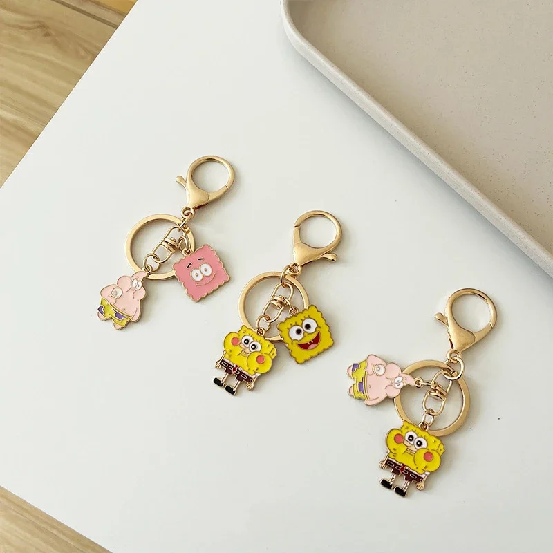 Kawaii Anime Spongebobed Patrick Star Squidward Tentacles Krabs Boss metal Keychain Bag Pendant  Accessories holiday gift