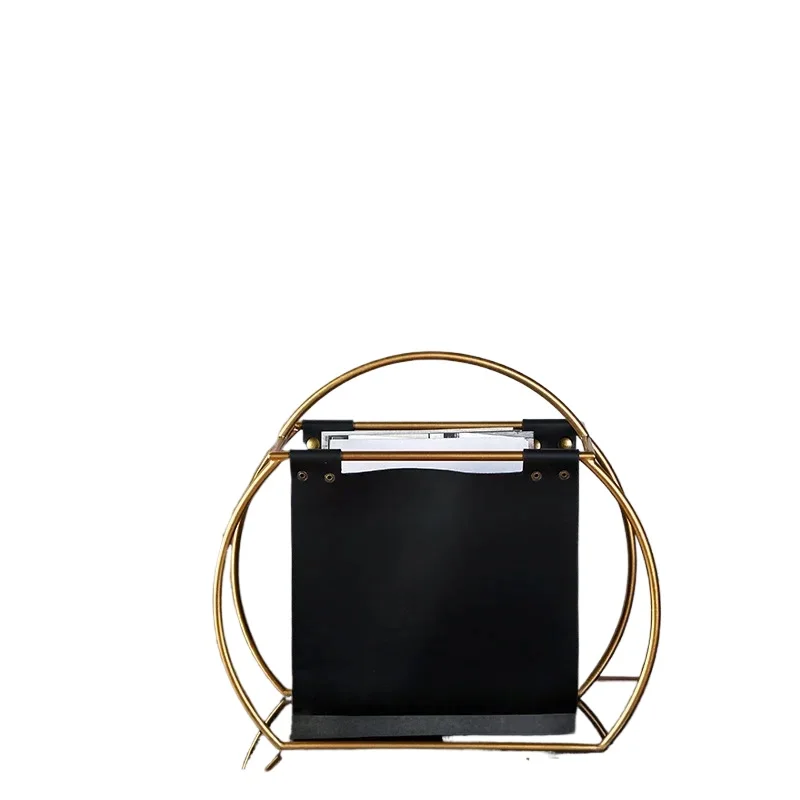 Nordic Magazine Organizer, Lightweight Iron and Leather Storage Bag for Living Rooms, Minimalist Rack for Home or Office Use