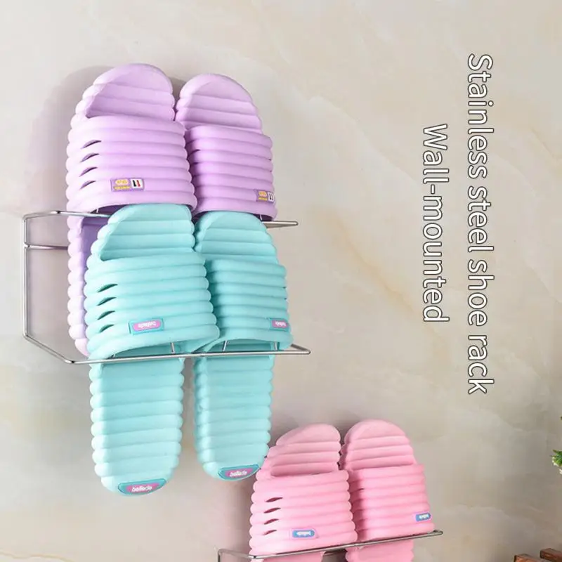 Stainless Steel Shoes Rack Wall Mounted Shoes Holder Hanger Slipper Storage Rack Shelf Shoes Hanging Holder Bathroom Organizer 6
