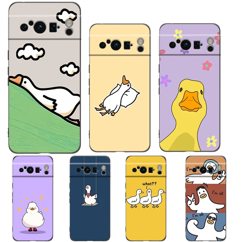 Cute Cartoon Duck Shockproof Black Soft TPU Back Cover Phone Case