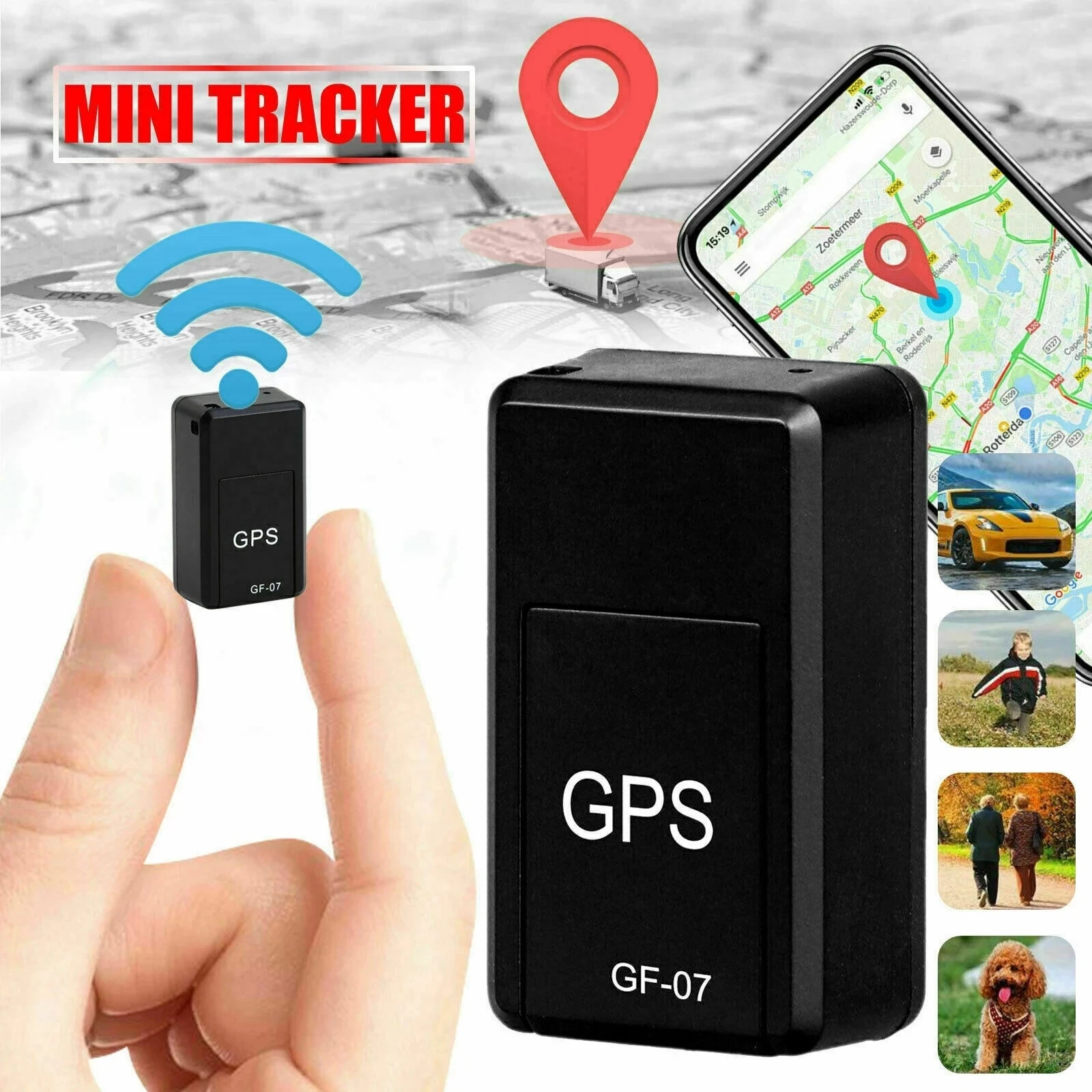 GF-07 Magnetic Car Tracker, Posicionador GPS, Rastreamento em Tempo Real, Adsorção Magnética, Mini Localizador, Inserções SIM, Mensagem, Animais de Estimação, Anti-Lost