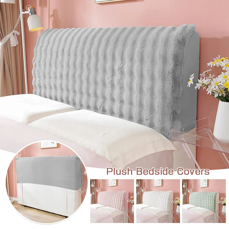 Thicken Plush Bed Headboard Cover Solid Color Soft Faux Fur Elastic Bed Head Cover Anti-Dust Back Protector