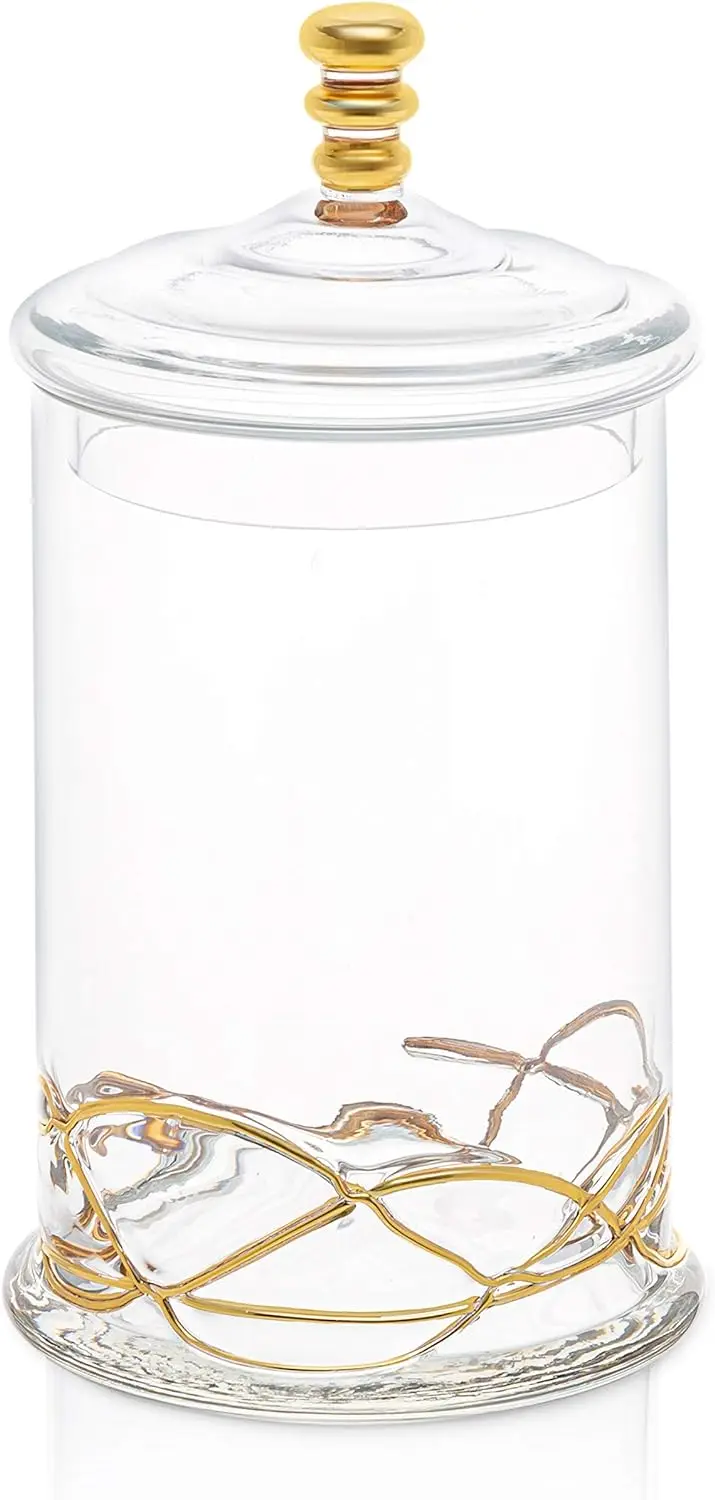 

Storage Cookie Jar with Glass Lid-14K Gold Design on Jar-12"H