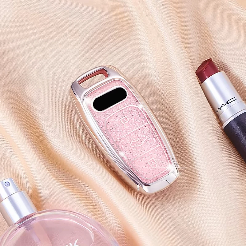 Ontto Custodia Portachiavi Auto Con Cristalli E Strass Per Audi, Protezione Completa, Colore Rosa, Modelli A1, A3, A4, Q3, Q7 E Altri