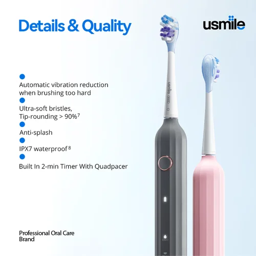 usmile Y1 Pro Superclea 음파 전동 칫솔, 성인용 12 개월 배터리 수명, C 타입 충전식 2 분 스마트 타이머 3