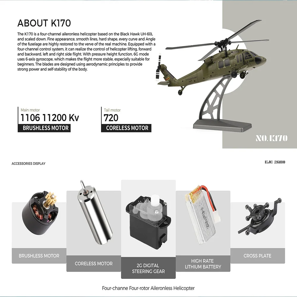 Remote Control Helicopter 2.4G 6-Aixs Gyroscope 4CH Altitude Hold Optical Flow Toys for Children WLtoys K170