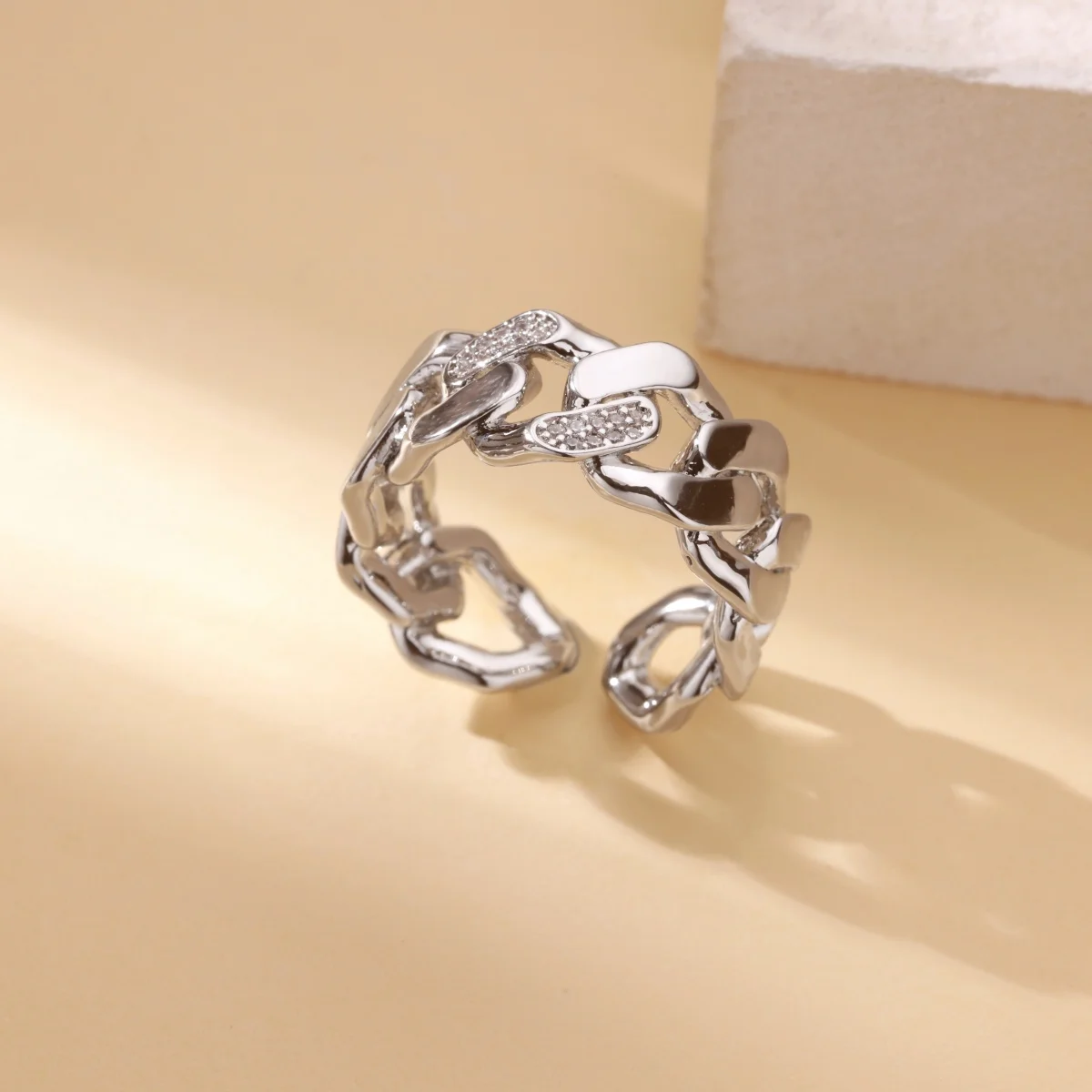 Stainless Steel Grinding Chain Open Rings For Women