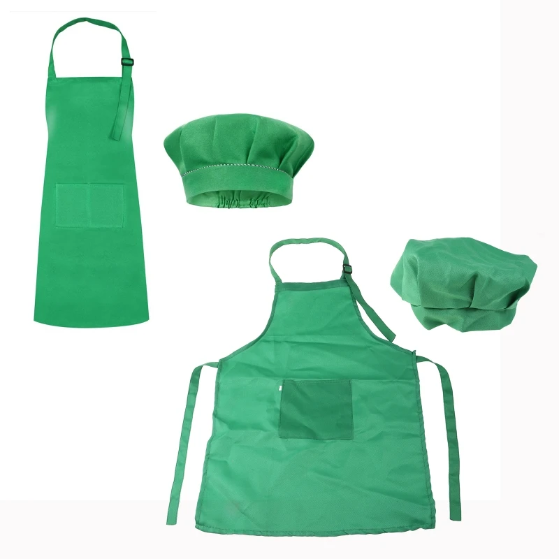 

Children Kids Chef Costume Kitchen Mushroom Hat and Apron Set Solid Color Adjustable Bib with Pocket for Cooking Baking