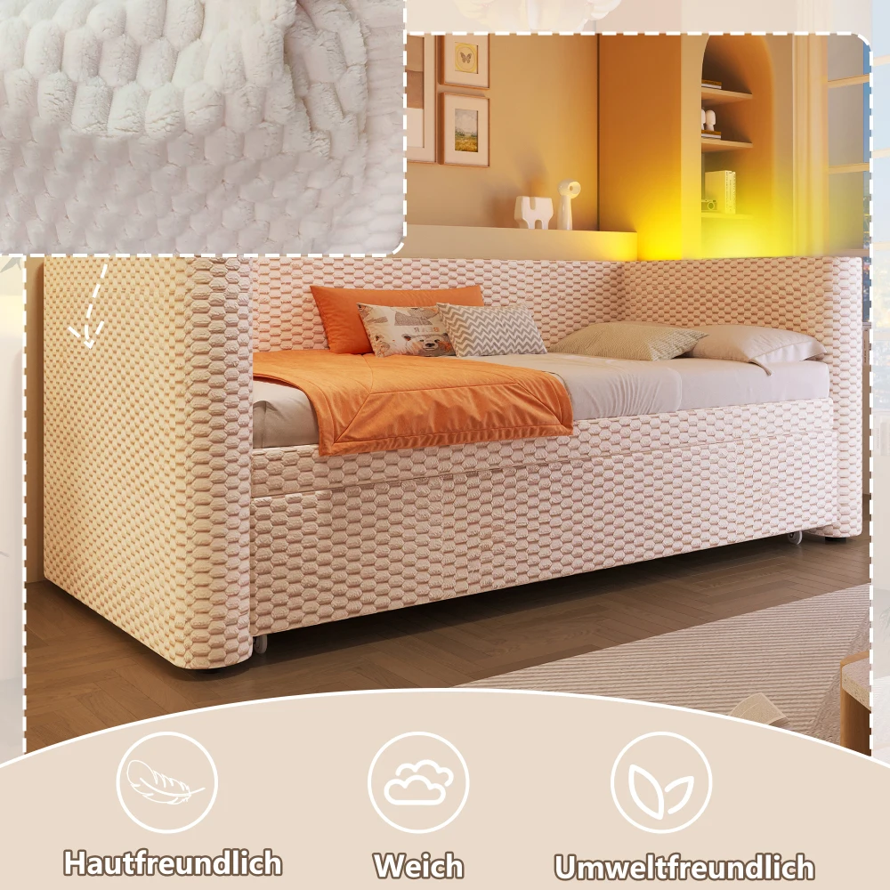 90 x 200 cm großes Samt-Tagesbett mit LED-Beleuchtung, modernes Schlafzimmer-Schlafsofa mit hydraulischem Aufbewahrungsmechanismus, Gitter, ohne Matratze – Detail 30