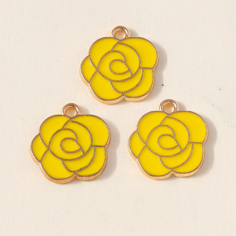 20 Stück 15 x 15 mm niedliche bunte Emaille-Rosen-Blumen-Charms-Anhänger für Schmuckherstellung, Ohrringe, Halsketten, Armbänder, DIY-Bastelbedarf – Detail 6