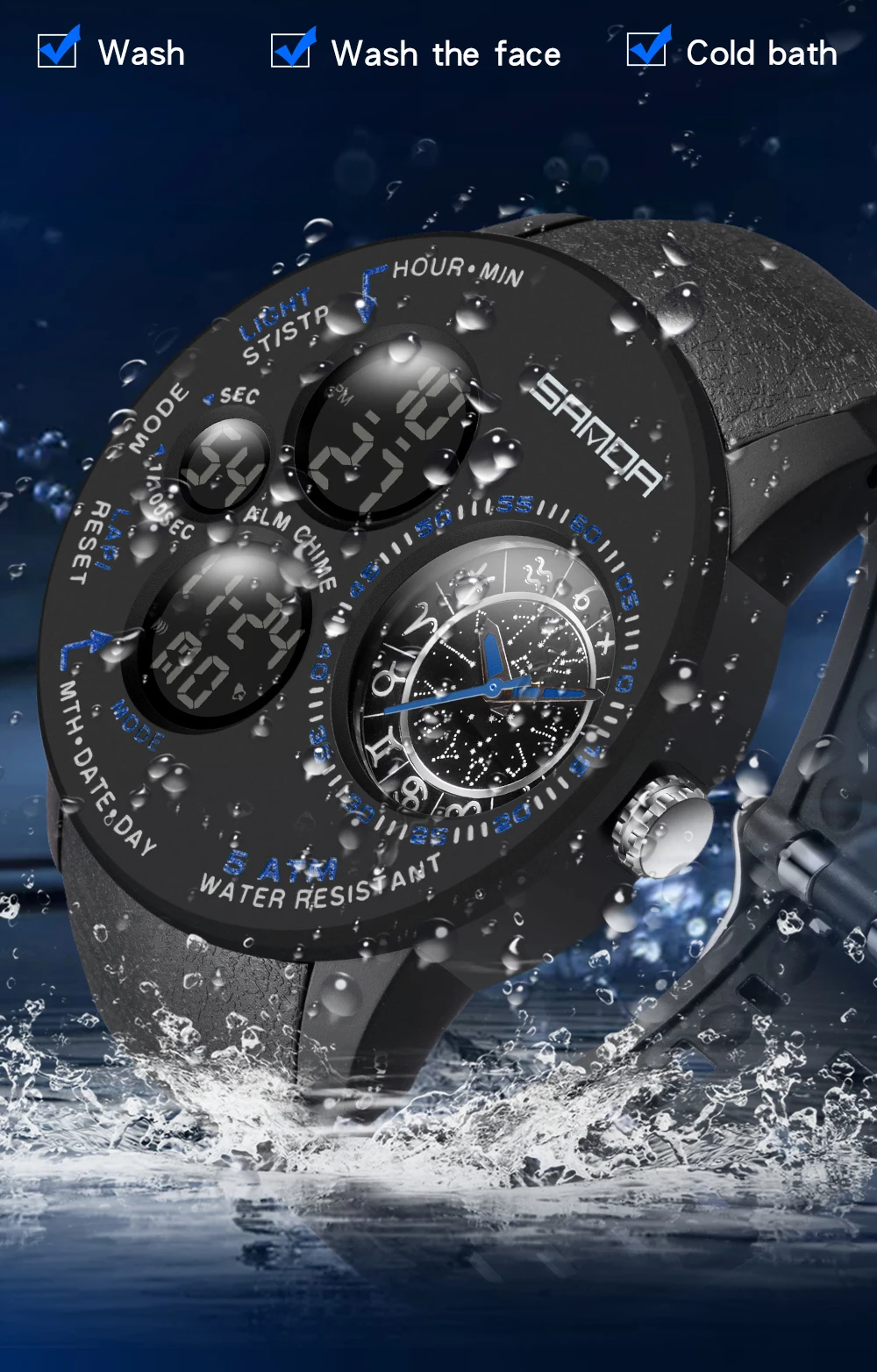 SANDA 2022 Fashion Outdoor Mens Watches Top Brand Military Sports Quartz Watch Dual Display Wristwatch Waterproof Clock 6036