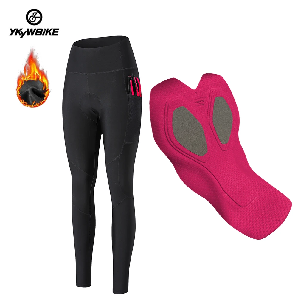 Women's Cycling Trousers Winter tights with pad Thermal Mountain Bike Pants Bicycle Tights Cycling Pants 2 pockets