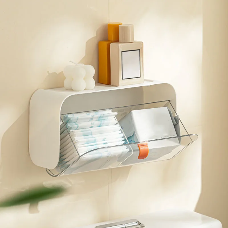 Wall-mounted Compartment Cosmetic Storage Box, Cosmetics Makeup Remover Cotton Swab Pad Storage Box, Bathroom Finishing Box 3