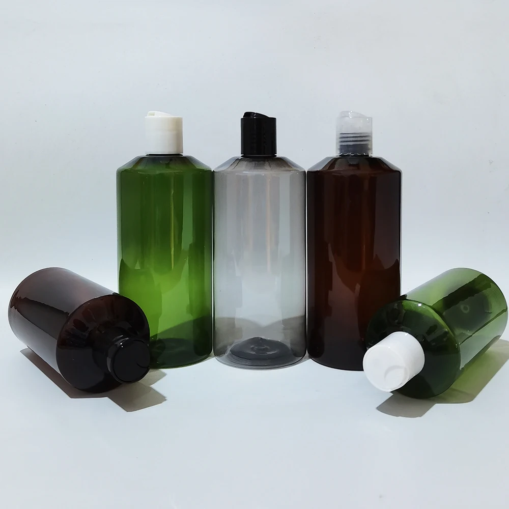 

14pcs 300ml 500ml Empty Plastic Shampoo Gray Green Bottle With Disc Cap PET Refillable Body Cream Bottle Lotion Cream Container