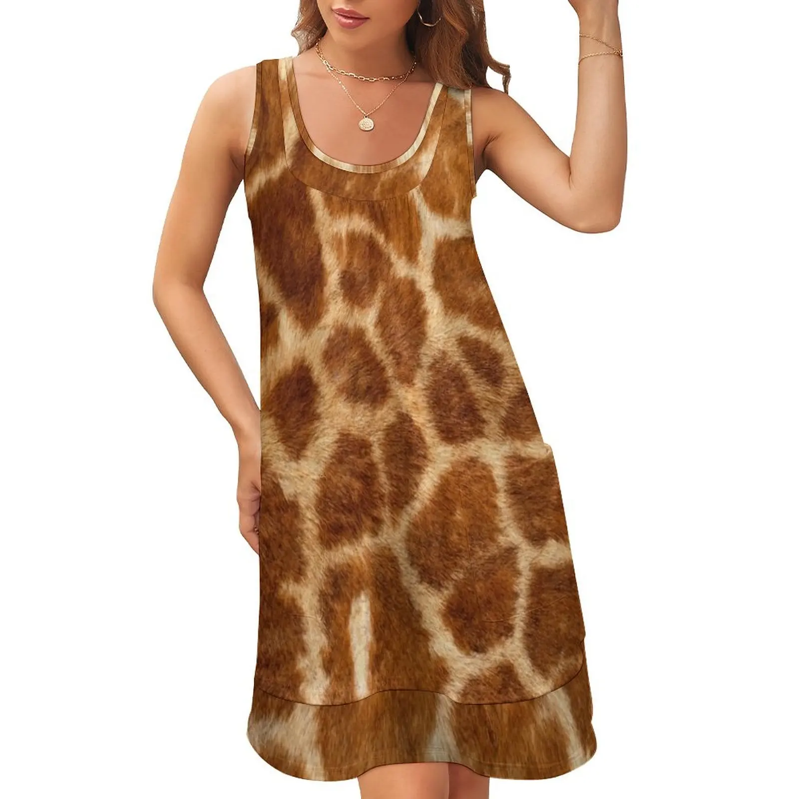 

GIRAFFE SKIN Sleeveless U-Neck Fake Two Piece Dress dress for women Evening dresses