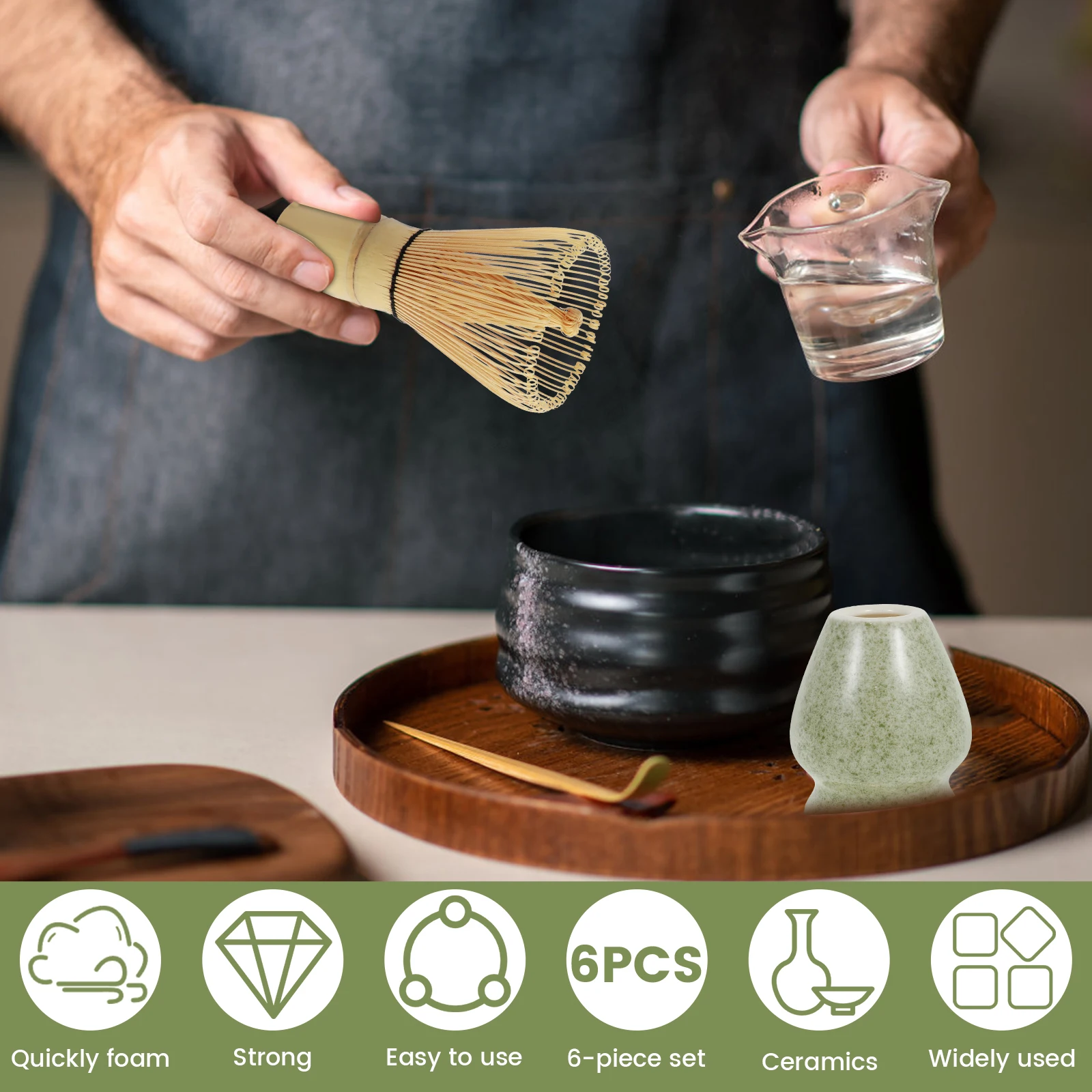 6Pcs Bamboo Wood Matcha Whisk Set for Home Easy to Clean Rust Resistant Japanese Matcha Scoop Kit tea cup set