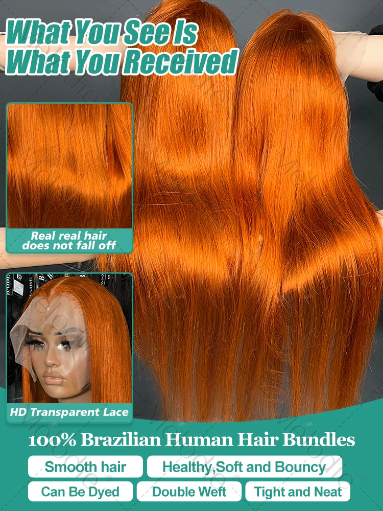 Human Hair Wig Lace Front Wigs Melodie 30 40 Inch 13x6 Lace Front Ginger Orange Bone Straight Human Hair Wigs 13x4 Transparent Lace Frontal Wig