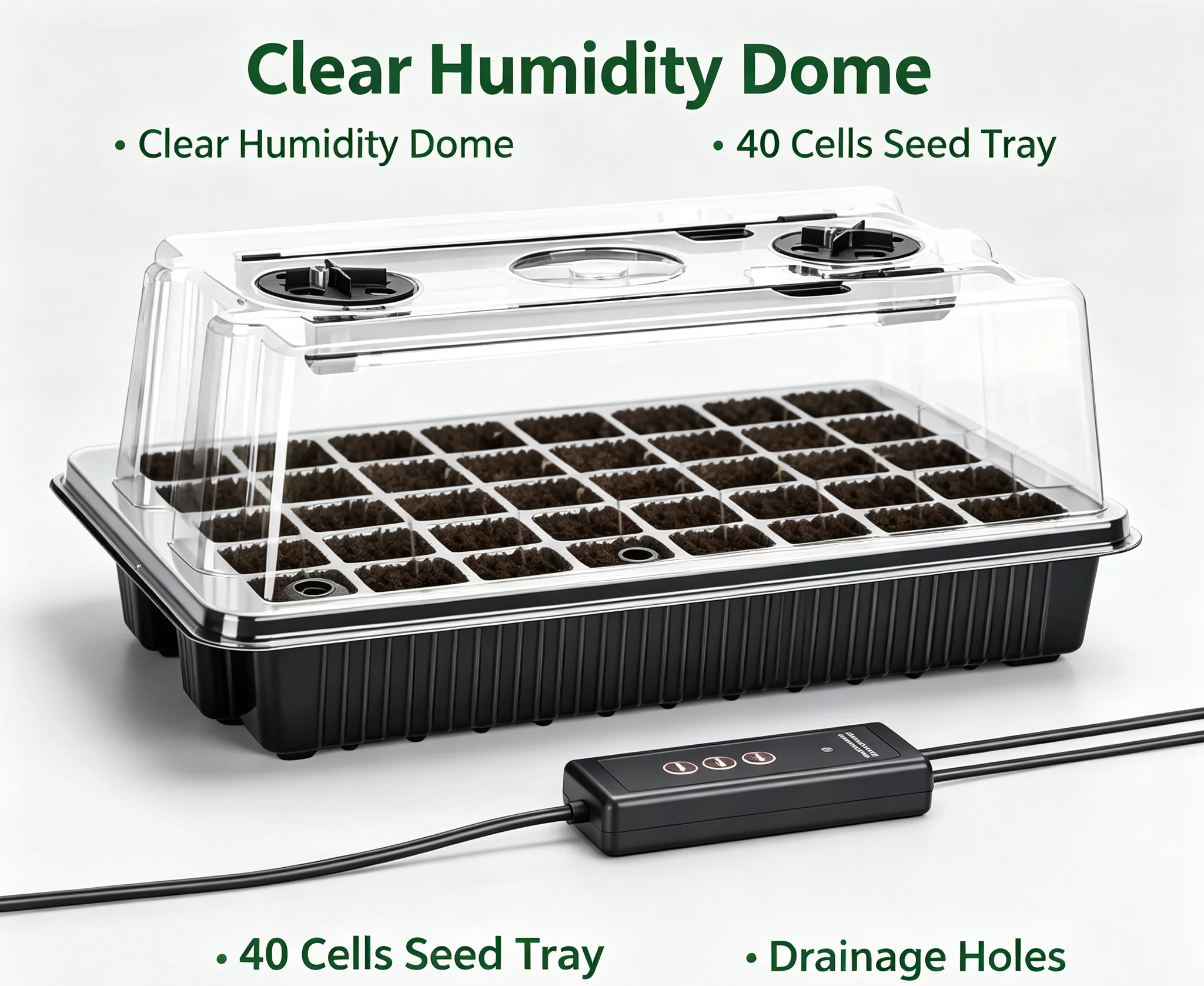 Enhanced Seed Starter Kit with Grow Lights and Humidity Dome - 40-Cell Tray
