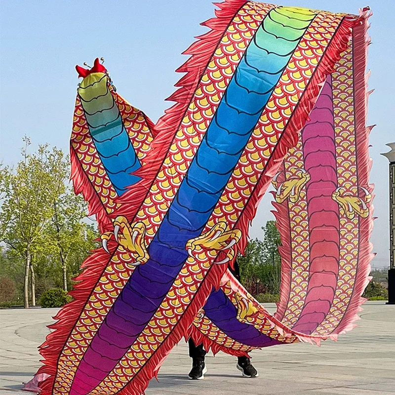 3D Leading 8/10/12m Square Fitness Dragon Dance Red Adult Chinese New Year Dragon Dances Ribbon Stage Performance Props 2