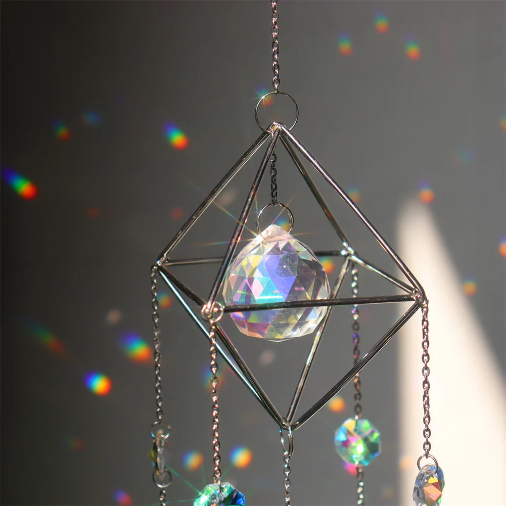 Crystal Sun Catcher Windchimes Metal Rainbow Prism Window Crystal Light Catcher Hanging Glass Prisms Garden Decoration Outdoor sun catcher sun catchers window ornament