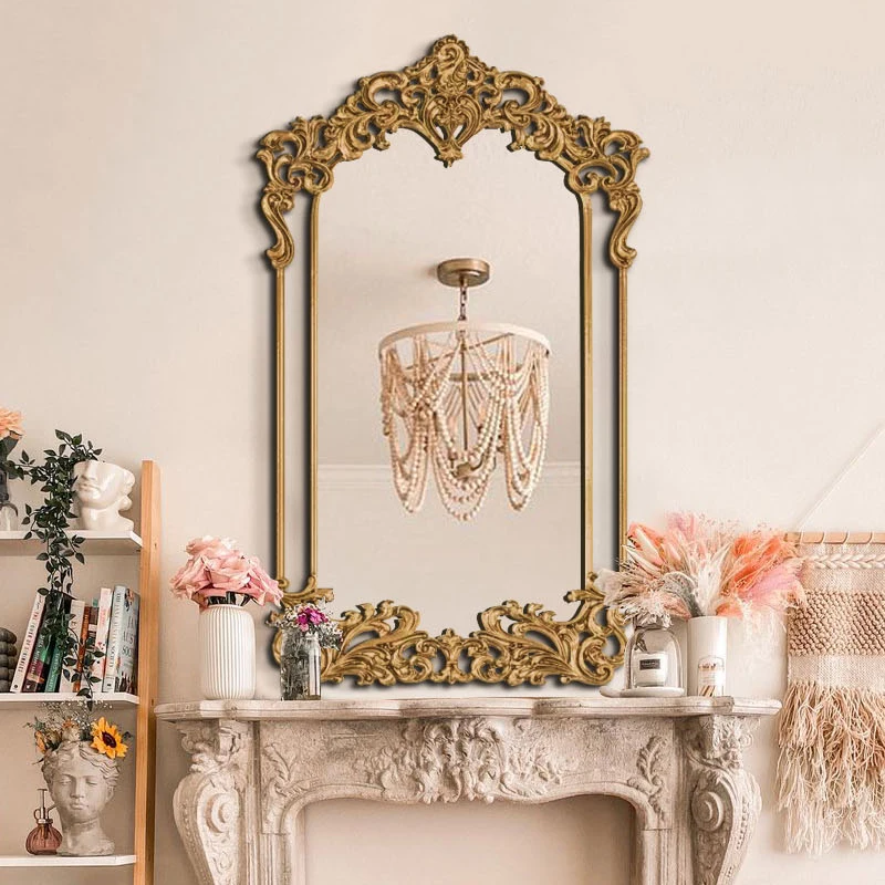

Big Aesthetic Wall Mirror Bedroom Full Length European Gold Mirror Living Room Antique Minimalist Espelho Room Decor GXR40XP