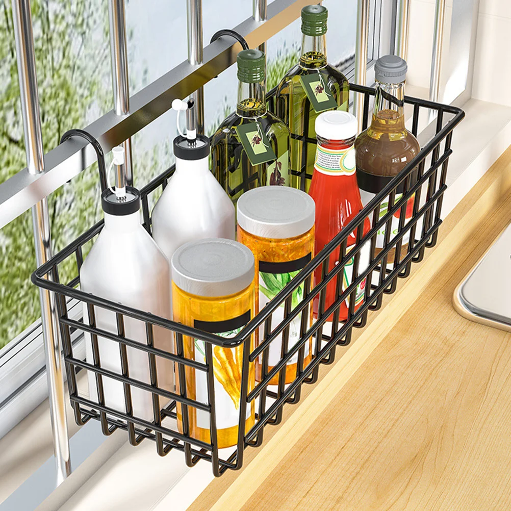 

Shelf Kitchen and Bathroom Storage Iron Finishing Hanging Basket Hook Rack Seasoning Shelves Wall Metal