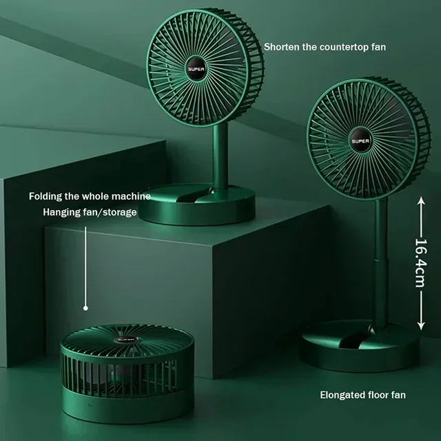Ventilatore pieghevole portatile Mini ventilatore da supporto Altezza regolabile Ventilatore da tavolo muto Ventilatore di circolazione dell'aria Ventilatore da pavimento Regolazione a 3 velocità 3