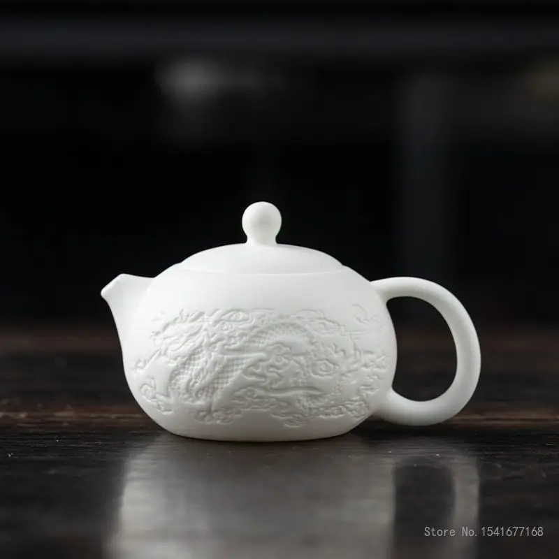 Chinese High Grade Porcelain Teapots, Sheep Fat Jade White Porcelain, Kung Fu Ceramic Household, Handmade, 220ml Single Pot, New