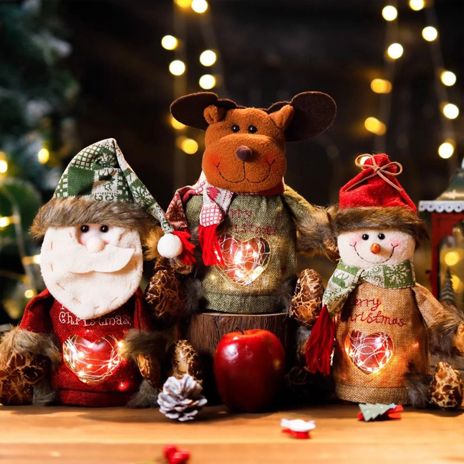 Christmas Apple Bag Zipper Design Creative Candy Gift Bag Santa Claus Snowman Reusable Fabric Storage Bags for Gifts Apple Candy