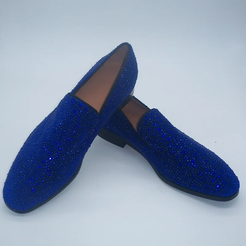 LOUBUTEN Royal Blue Full Rhinestone Handmade Men Loafers Wedding