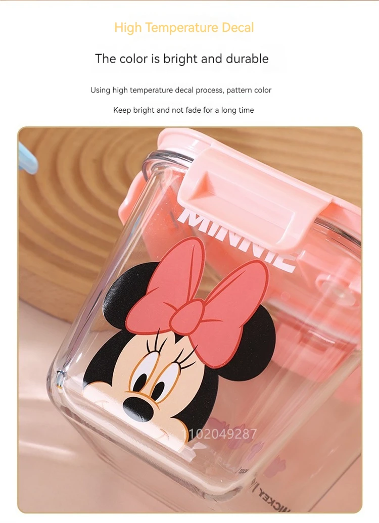 Disney Mickey Minnie Daisy Glass Crisper With Lid Lunch Box Microwave Heating Sealed Box Food-Grade Cute Fruit Lunch Box 900Ml